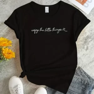 Women T Shirt Graphic Print Crew Neck Loose Tops Tee Black T-shirt Female Summer T-shirt 90s Girls Graphic Cute Short Sleeves