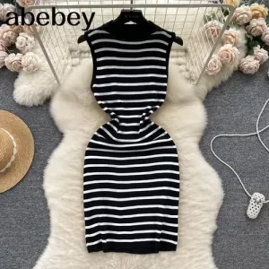 Strip O Neck Slim Summer Sexy Knit Mini Dress Spaghetti Strap Vestido De Festa Women Casual Party Bodycon Elastic Vestidos