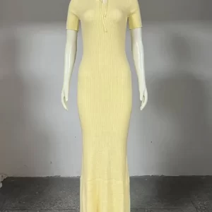 Tornova Retro Knitted Long Dress Female Short Sleeve Slim Hollow Retro Elegant Sweater Dress 2025 Summer High Waist Woman Dress