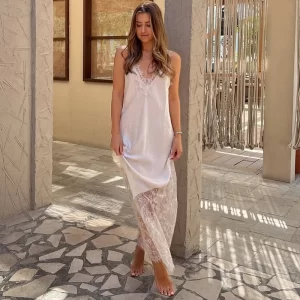 Tornova Sexy Spaghetti Strap Lace Dress For Women Fashion Splice Elegant Backless Long Dress Slim Vacation Party Female Clothes