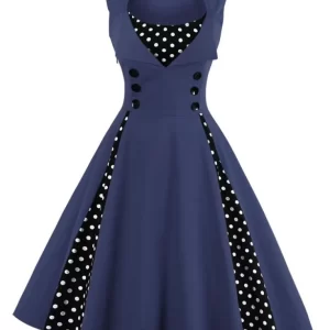 Tonval Elegant Polka Dot Sleeveless Pinup Vintage Retro Dress Women Button High Waist Summer Party 4XL 5XL Cotton Dresses