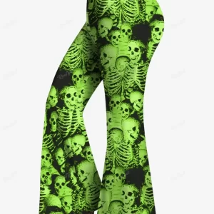 ROSEGAL Plus Size Gothic Printed Flare Pants For Women, 3D Graphic Full Trousers, Spring Summer Casual Elastic Waist Loose Pant