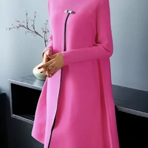 Spring Autumn New Fashion Temperament Style Long Sleeve Dress Elegant Women Round Neck Casual Loose High Split Design Dresses