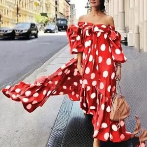 Spring Summer Dresses for Women Sexy Off-the-shoulder Polka Dot Long Dress Women Casual Loose Beach Summer Dress Woman Clothing